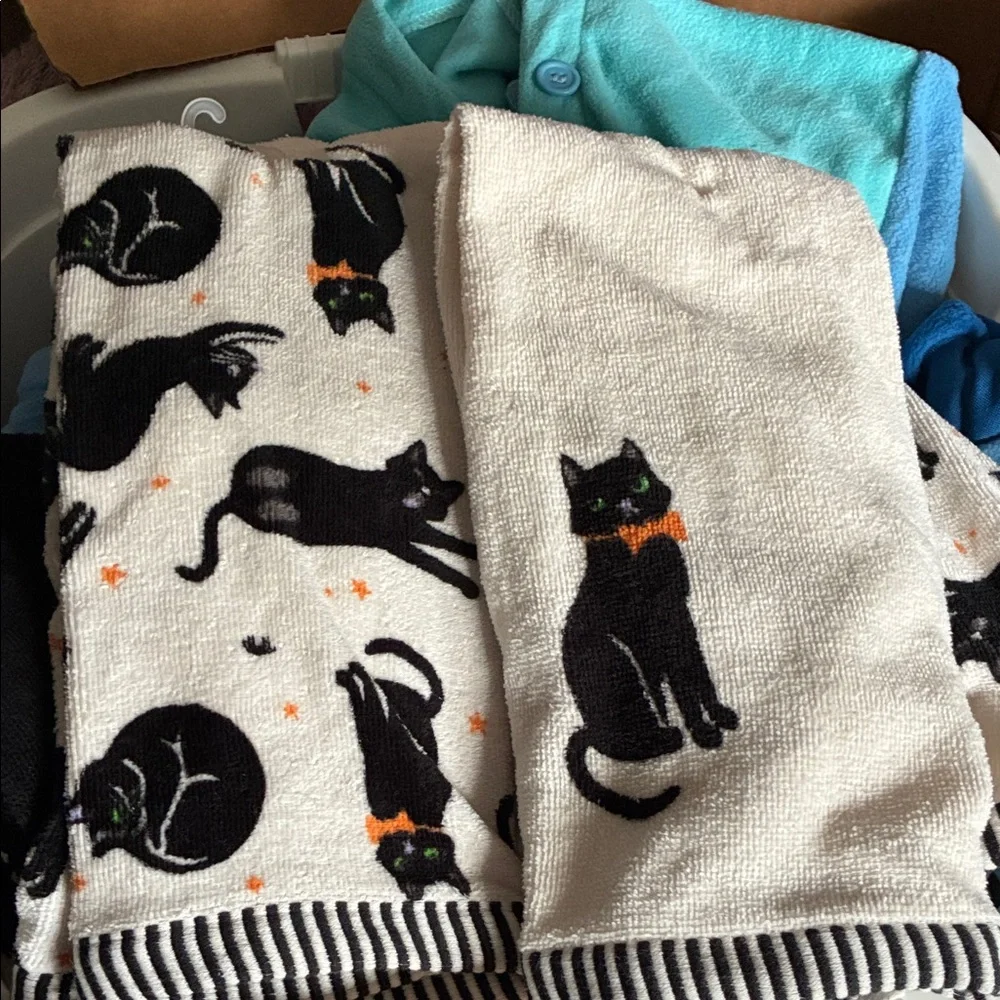 2pk Halloween Black Cats Hand Towel Set White - Hyde and EEK! Boutique™